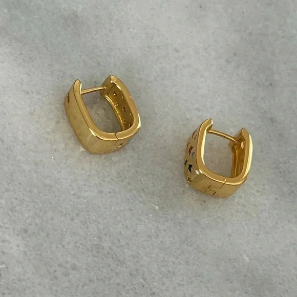 COPY - Gold Crystal Star Burst Colorful Oval Chunky Hoop Huggie Earrings Brand … - Picture 3 of 5